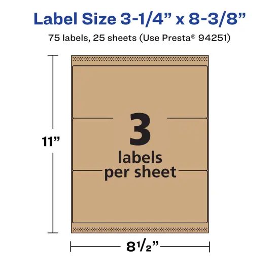 Avery Kraft Brown Rectangle Labels with Sure Feed, 3-1/4" x 8-3/8" {5}