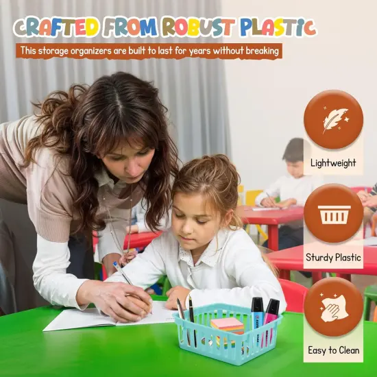 4E's Novelty 12 Pack Small Baskets for Classroom, Vibrant Boho Classroom Basket, Durable Class Accessories Baskets, Boho Colorful Bins for Classrooms, Perfect and Useful Small Plastic Colourful Basket {5}