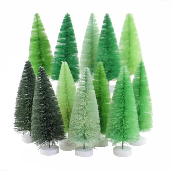 Cody Foster Green Hue Bottle Brush Trees Putz Village Christmas Bb98g Set/12 6.0 Inch Green Hue Bottle Brush Trees Christmas Decorative Tree , Christmas Decor Putz Village Pine {1}