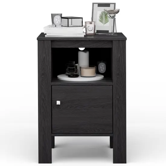 Costway Nightstand Compact Side End Sofa Table withOpen Shelf & Cabinet Dark Grey Oak/Walnut {7}