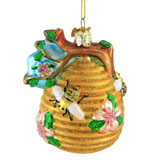 Noble Gems 3.5 Inch Beehive Tree Ornament , Worker Bee Flowers Gold {2}