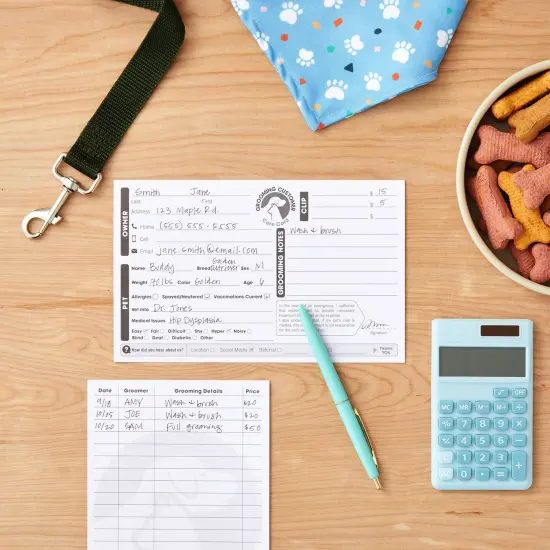 Juvale 100-Pack Pet Grooming Cards, Customer Information Cards - 8 x 5 Inches Cat or Dog Grooming Client Card and Contact Profile Extender, Pet Info Record Clip Card for Groomers {2}