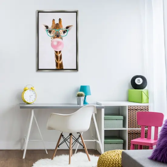 Stupell Industries Bubblegum Hipster Giraffe Framed Floater Canvas Wall Art Design by Reinders {2}