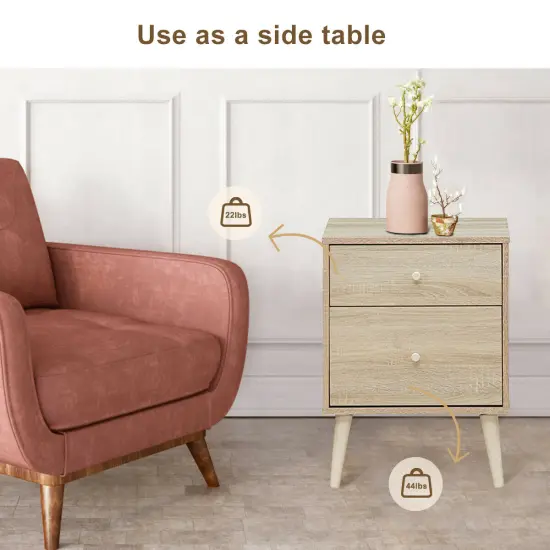 Costway Nightstand 2-Drawer Beside End Side Table w/Rubber Legs {6}
