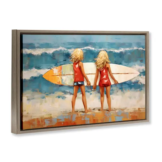 Stupell Industries Siblings with Surfboard Framed Floater Canvas Wall Art Design by Petal Prints Design {3}