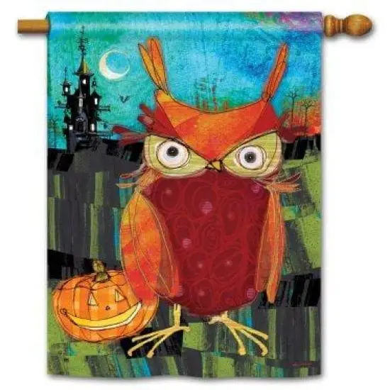 Happy Owloween Halloween Banner 2 Sided House Flag {1}