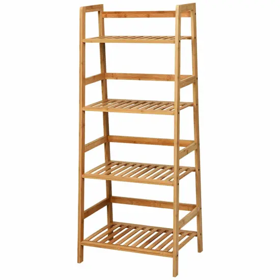 Costway 4-Tier Bamboo Ladder Shelf Multipurpose Plant Display Stand Storage Bookshelf {6}