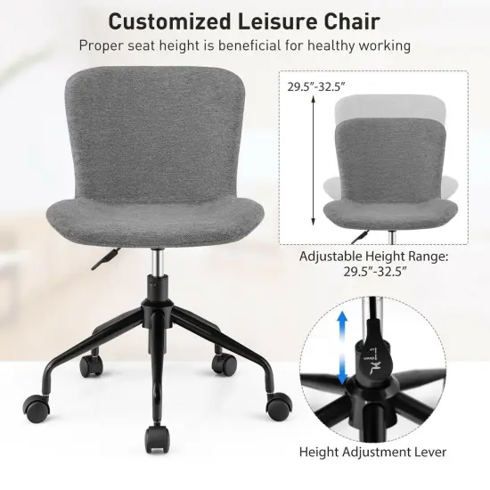 Costway Mid Back Armless Office Chair Adjustable Swivel Linen Task Chair {6}