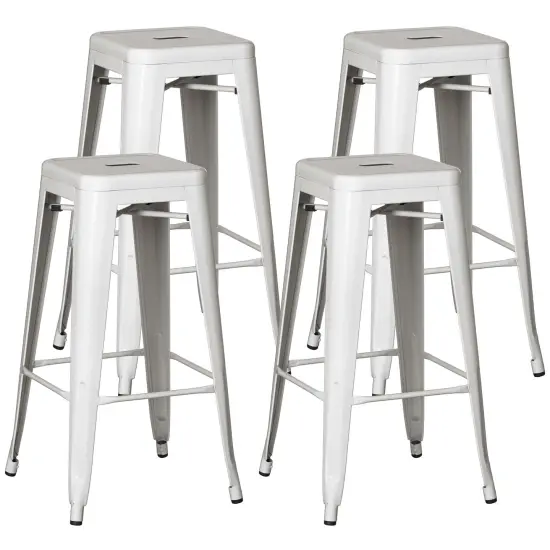 Basicwise 30-inch Backless Metal Bar Stool Stackable Heavy-Duty Counter-Height Chair for Home Bars Patios Kitchen Islands Cafes Restaurants Bistros and Dining Areas for Indoor & Outdoor Use White Set of 4 {1}