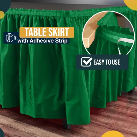 Ruffle Disposable Table Skirt 14 Ft Long Pleated Table Skirts with Adhesive Strip &ndash; Fits 6ft+ Rectangle or Round Tables &ndash; Ideal for Birthday Parties, Gender Reveal, Baby Showers & Event Decorations 6 pack by Exquisite Emerald Green {3}