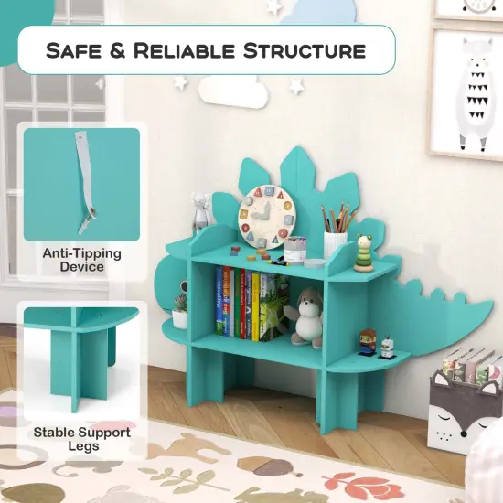 Costway Dinosaur Bookcase for Kids 2-Tier Toy Storage Organizer with Open Storage Shelves {6}