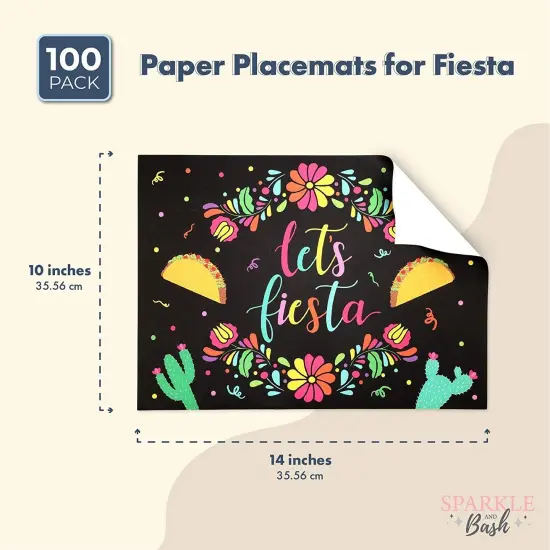 Cinco de Mayo Placemats, Let's Fiesta Table Decorations (10 x 14 In, 100 Pack) White {2}