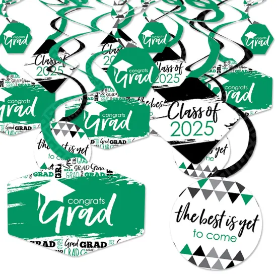 Big Dot of Happiness Green Graduation Class of 2025 Decorations Hanging Swirls - Set of 40 {1}