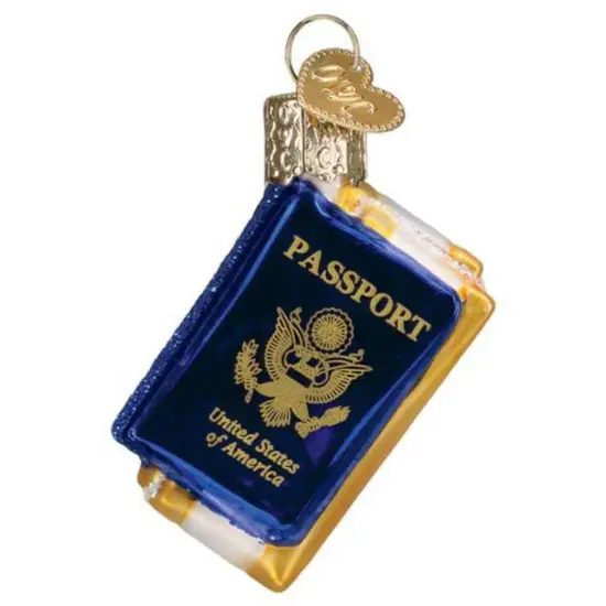 Old World Christmas 2.5 Inch Mini Passport Christmas Tree Ornament , Ornament Travel Vacation Blue {1}
