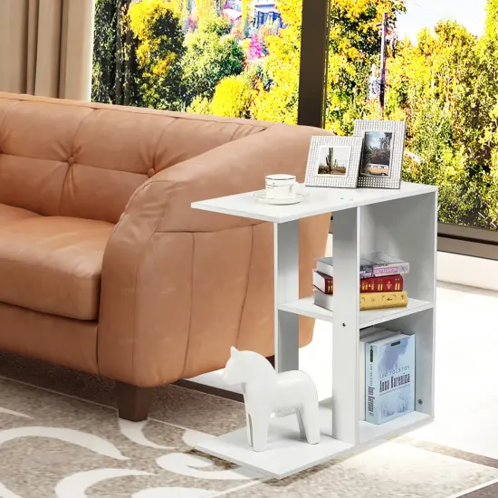 Costway 3-tier Side Table W/Storage Shelf Space-saving Nightstand White {2}