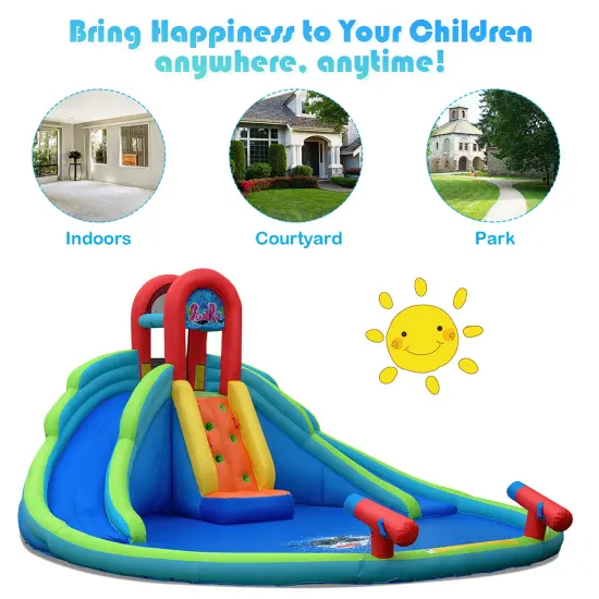 Costway Inflatable Bounce House Kids Water Splash Pool Dual Slides Climbing Wall without Blower {6}