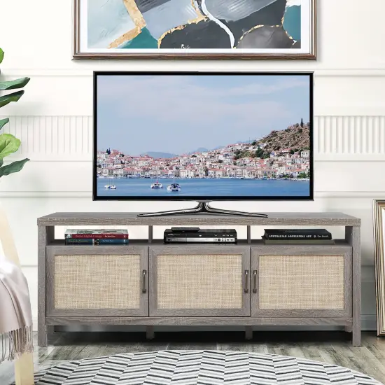 Costway TV Stand Entertainment Media Center for TV's up to 65'' w/ Rattan Doors {4}