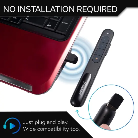 2.4G Wireless Rechargeable Presentation Remote Red Laser LED Indicator, Black {4}