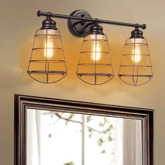 Costway 3-Light Vanity Light Metal Wire Cage Wall Sconce Bathroom Fixture Artist Lamp {5}