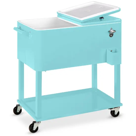 Best Choice Products 80qt Steel Rolling Cooler Cart w/ Bottle Opener, Catch Tray, Drain Plug, Locking Wheels Turquoise {1}