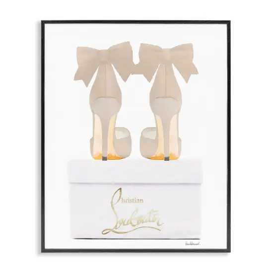 Stupell Industries Beige Bow Heels Framed Giclee Wall Art Design by Amanda Greenwood {1}