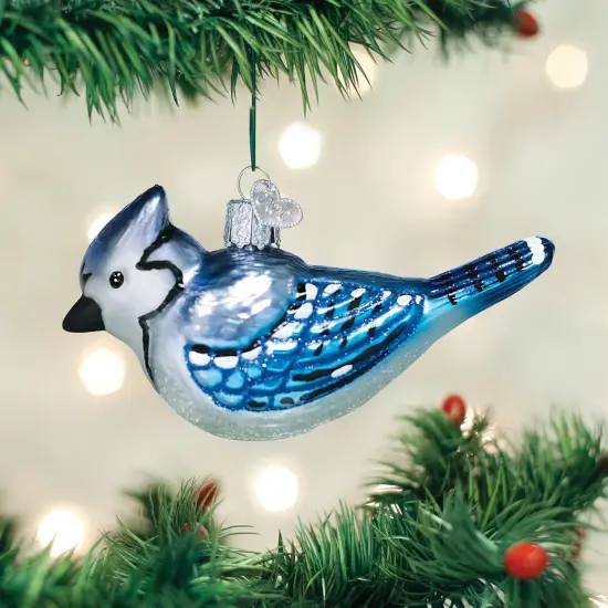 Old World Christmas 2.0 Inch Bright Blue Jay Tree Ornament , Bird Noisy Fearless {3}