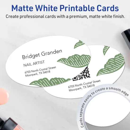 Avery Printable Oval Business Cards, Sure Feed Technology, 2" x 3-1/2", Matte White Cardstock, Print-to-The-Edge, Laser/Inkjet Printable, 80 Total {9}