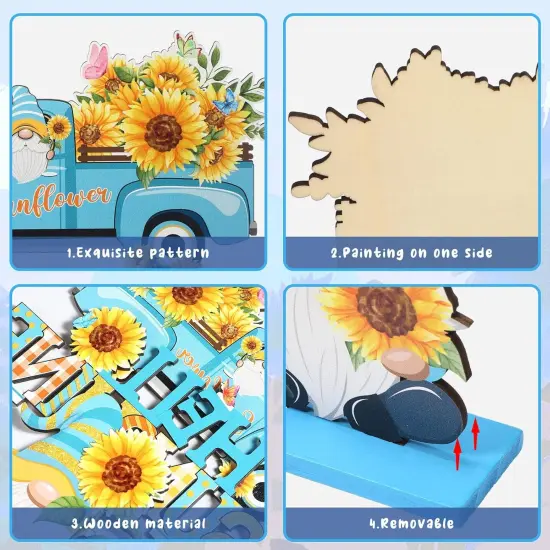 5 Pcs Sunflower Table Sign Sunflower Wooden Table Centerpieces Sign Summer Gnome Wooden Table Decor Sunshine Table Decoration Signs Gnome Wooden Centerpiece for Home Party(Blue) {3}