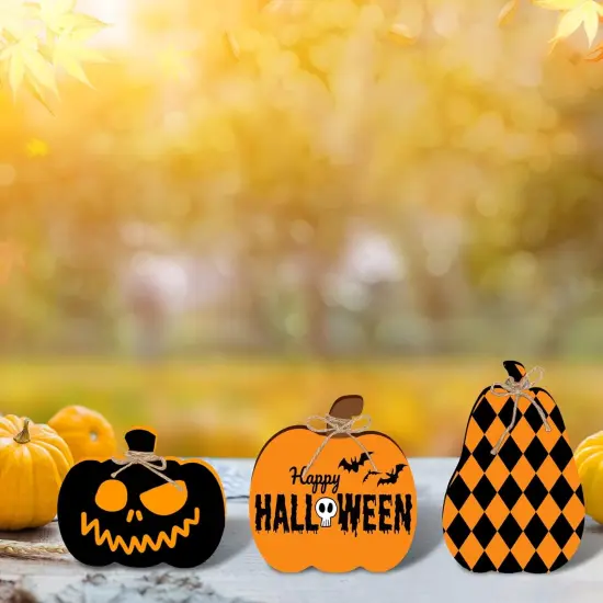 6Pcs Fall Pumpkin Wooden Cutouts with Ropes 3 Design Unfinished Pumpkin {3}