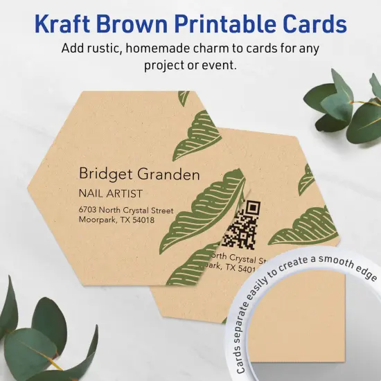 Avery Printable Hexagon Business Cards, Sure Feed Technology, 2-1/2" x 2-9/10", Matte Kraft Brown Cardstock, Print-to-The-Edge, Laser/Inkjet Printable, 60 Total {9}