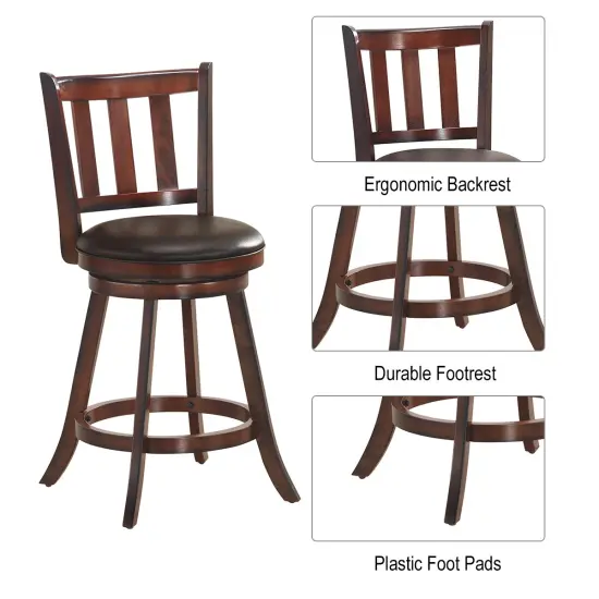 Costway Set of 4 25'' Swivel Bar stool Leather Padded Dining Kitchen Pub Bistro Chair {6}
