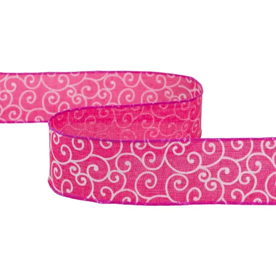 Northlight Swirl Wired Spring Craft Ribbon - 2.5" x 10 Yards - Pink and White {5}