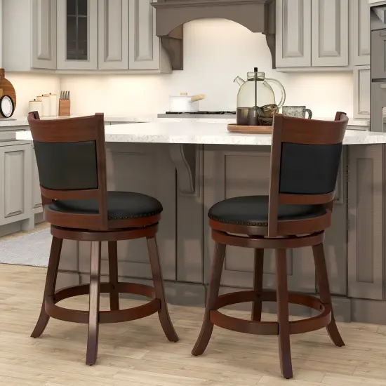 Costway Swivel Bar Stools Set of 2 25'' Counter Height 20'' Wider Cushioned Seat Kitchen {4}