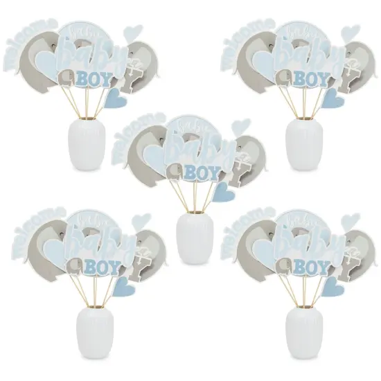 30 Pieces Elephant Baby Shower for Boys Party Decorations, Centerpiece Stick Table Toppers Blue {1}