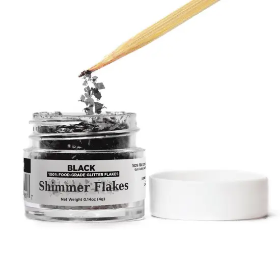 Black Edible Shimmer Flakes 4 Gram Jar {1}