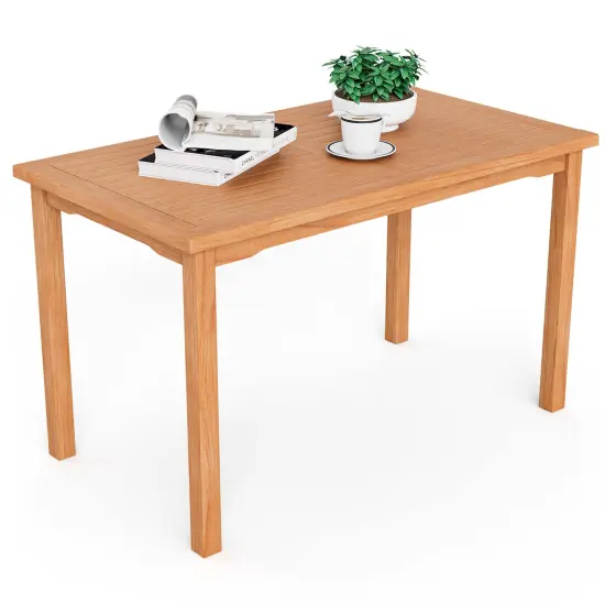Costway Patio Rectangle Dining Table Indonesia Teak Wood Spacious Slatted Tabletop Outdoor Up to 6 {1}