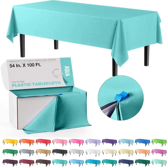 Exquisite Party Solids 54" x 100' Plastic Table Cover Roll with Slide Cutter &ndash; Cut-to-Size Dispenser Box &ndash; Makes Up to 36 Disposable 8' Rectangle Tablecloths Lavender {7}