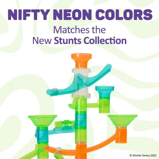 Marble Genius Stunts Slider Set, 8 Pcs Total, 4 Two-Way Sliders and 4 Catch Buckets, Add-On Pieces for Extending Your Marbles Stunt Racing Runs, Ages 5 and Up Multicolor {6}