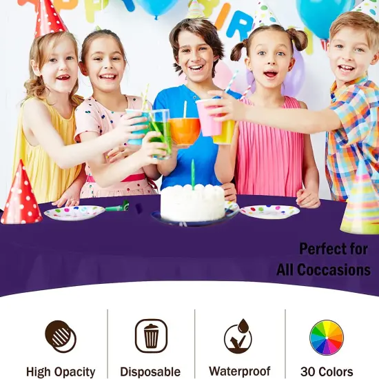 Exquisite Disposable Round Plastic Tablecloths &ndash; 12 Pack 84" Disposable Table Cloths &ndash; Indoor/Outdoor Party Tablecloth &ndash; Round Plastic Table Cover for Events & Party Supplies Purple {3}