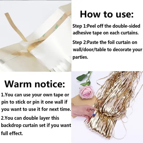 Champagne Gold Backdrop Curtains -6.5x9.8 feet, Pack of 2 | LILF Matte Foil Fringe Curtain Tinsel Streamers Backdrop with Non-Marking Tape for Birthday Bachelorette Party Decoration Photo Booth Props {4}