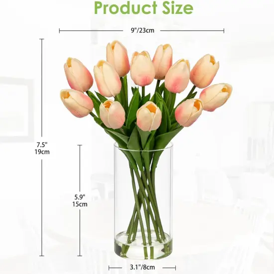 12 Pcs Artificial Real Touch Tulips Flowers in Glass Vase with Faux Water, Tulips Fake Arrangements Pink Tulips with Vase for Dining Table Home Decor Wedding Centerpieces {2}