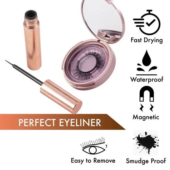 Magnetic Eyelashes with Eyeliner Kit, Zodaca Magnetic Eyeliner and Magnetic Lash, Reuseble Eyelash No Glue Required Natural Look Eyelashes Extensions Pink {6}