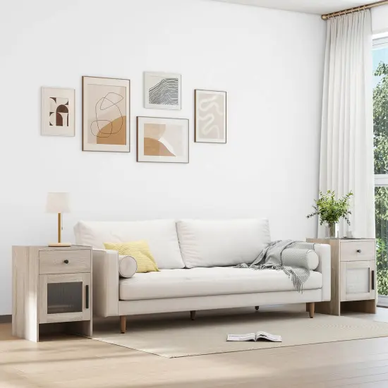 Costway 1/2 PCS Farmhouse Nightstand Fluted Bed Side Table with Large Drawer & Enclosed Cabinet {6}