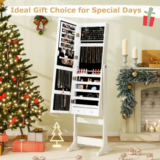 Costway Lockable Mirrored Jewelry Cabinet Armoire Organizer Storage with Stand & LED Lights White/Black/Brown {2}