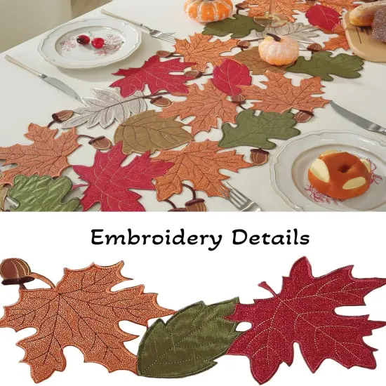 Embroidered Maple Leaf Fall Table Runner {4}