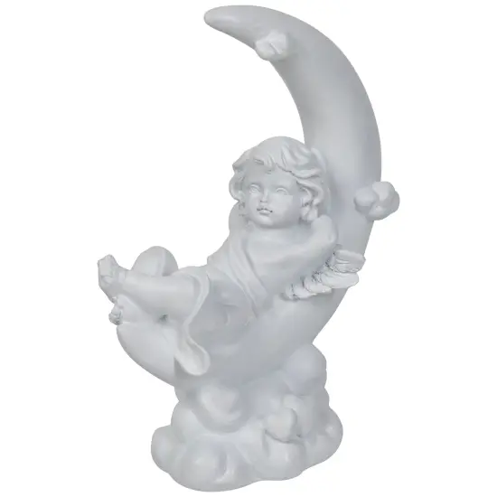 Northlight Boy Cherub Resting on Crescent Moon Statue - 7.25" White {4}