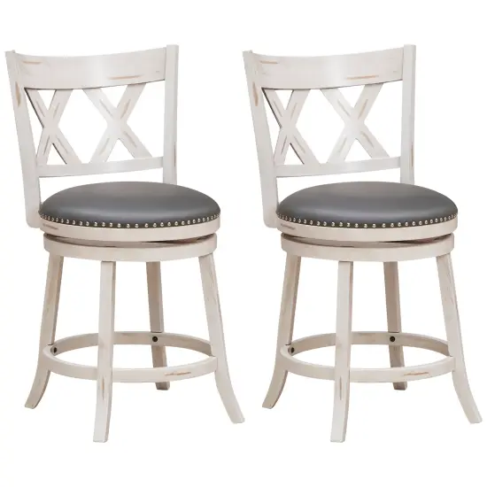 Costway 25.5'' Hand-Antiqued Bar Stool Set of 2 Swivel Counter Height 20'' Wider Seat {1}