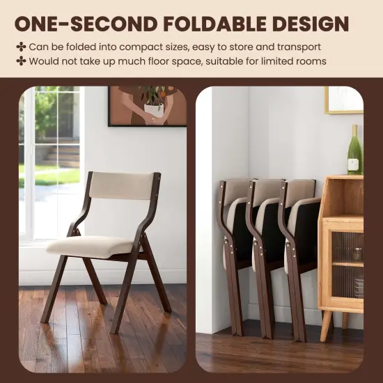 Costway Folding Dining Chair Set of 2 Wooden Upholstered Modern Linen Fabric Padded Seat {6}
