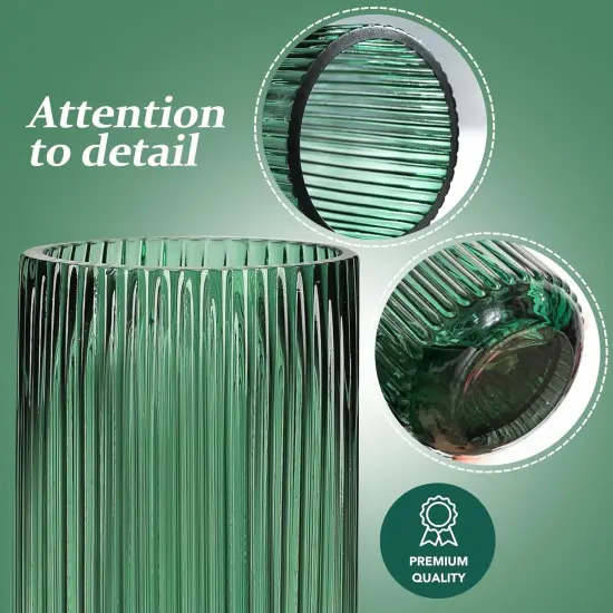 Flower Vase 7.6 Inch Green Thickened Glass Vase for Lego Flowers,Bookshelf,Dinner Table,Office Desktop,Meeting Room,Bathroom,Countertop,Home Christmas Day Decoration {2}