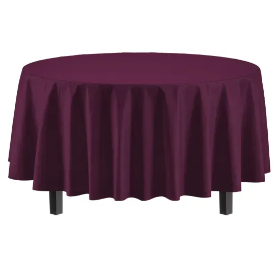 Exquisite Disposable Round Plastic Tablecloths &ndash; 12 Pack 84" Disposable Table Cloths &ndash; Indoor/Outdoor Party Tablecloth &ndash; Round Plastic Table Cover for Events & Party Supplies Plum {2}